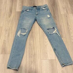 Forever 21 Men's Light Blue Distressed Ankle Zip Skinny Jeans